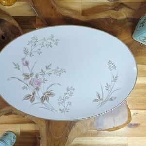 Noritake White Oval Porcelain Platter with Pink Rose and Gold Trim